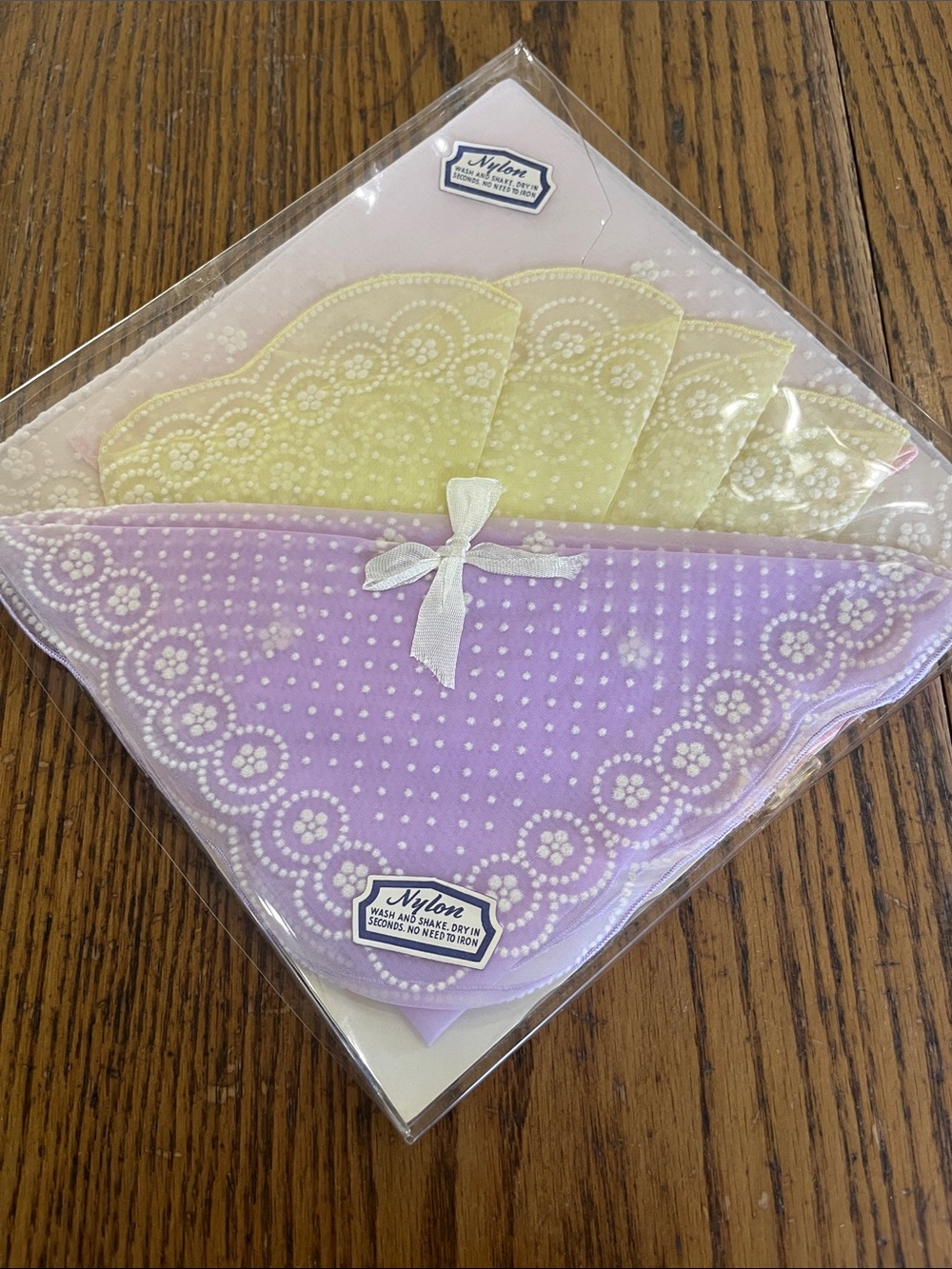 Lace-Edge polka dotted Swiss - Lavender and Pale Yellow & white handkerchiefs